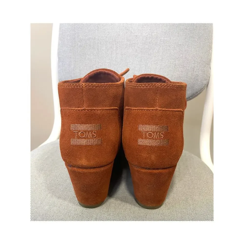TOMs Rust Orange Brown Suede Wedges Booties Women's Size 8.5